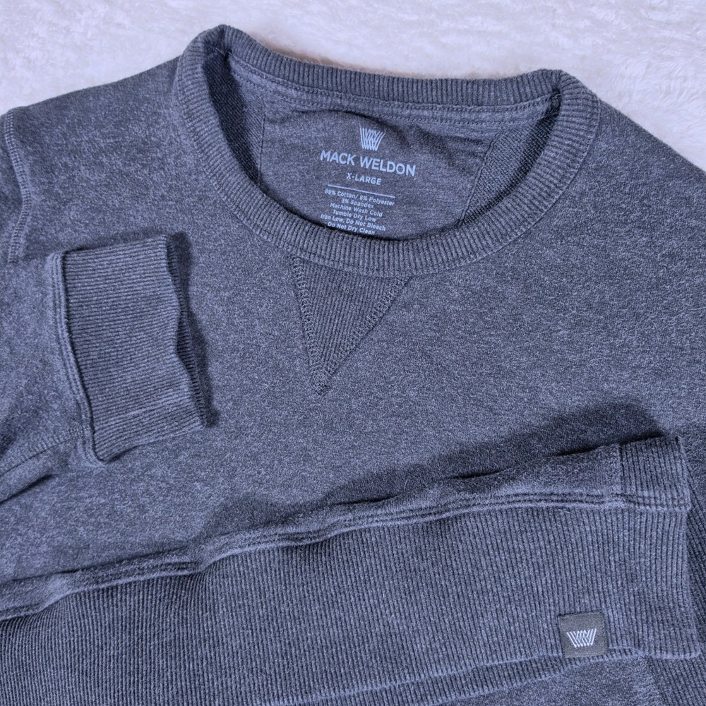 Mack Weldon Ace Crewneck Mens XL Charcoal Grey L/S Ribbed Hem